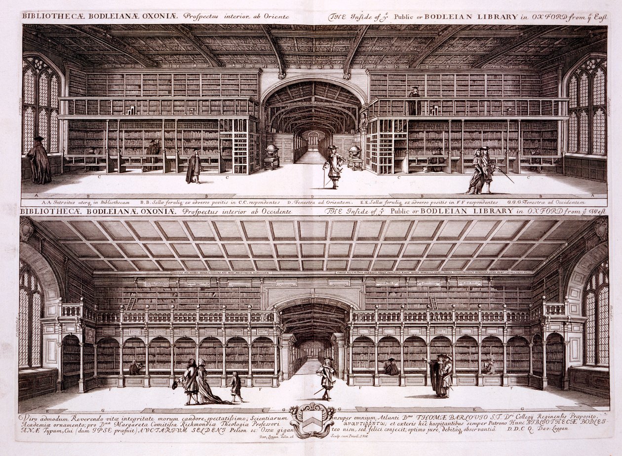 Oxfordin Bodleian-kirjaston sisustus, Oxonia Illustrata, 1675 tekijältä David Loggan