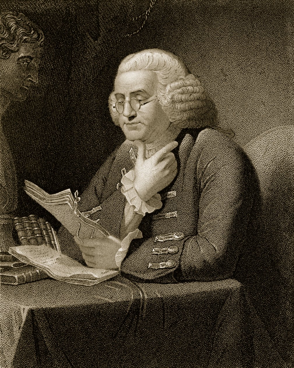 Benjamin Franklinin muotokuva, kaiverrettu Thomas B. Welch (1814-74) tekijältä David Martin