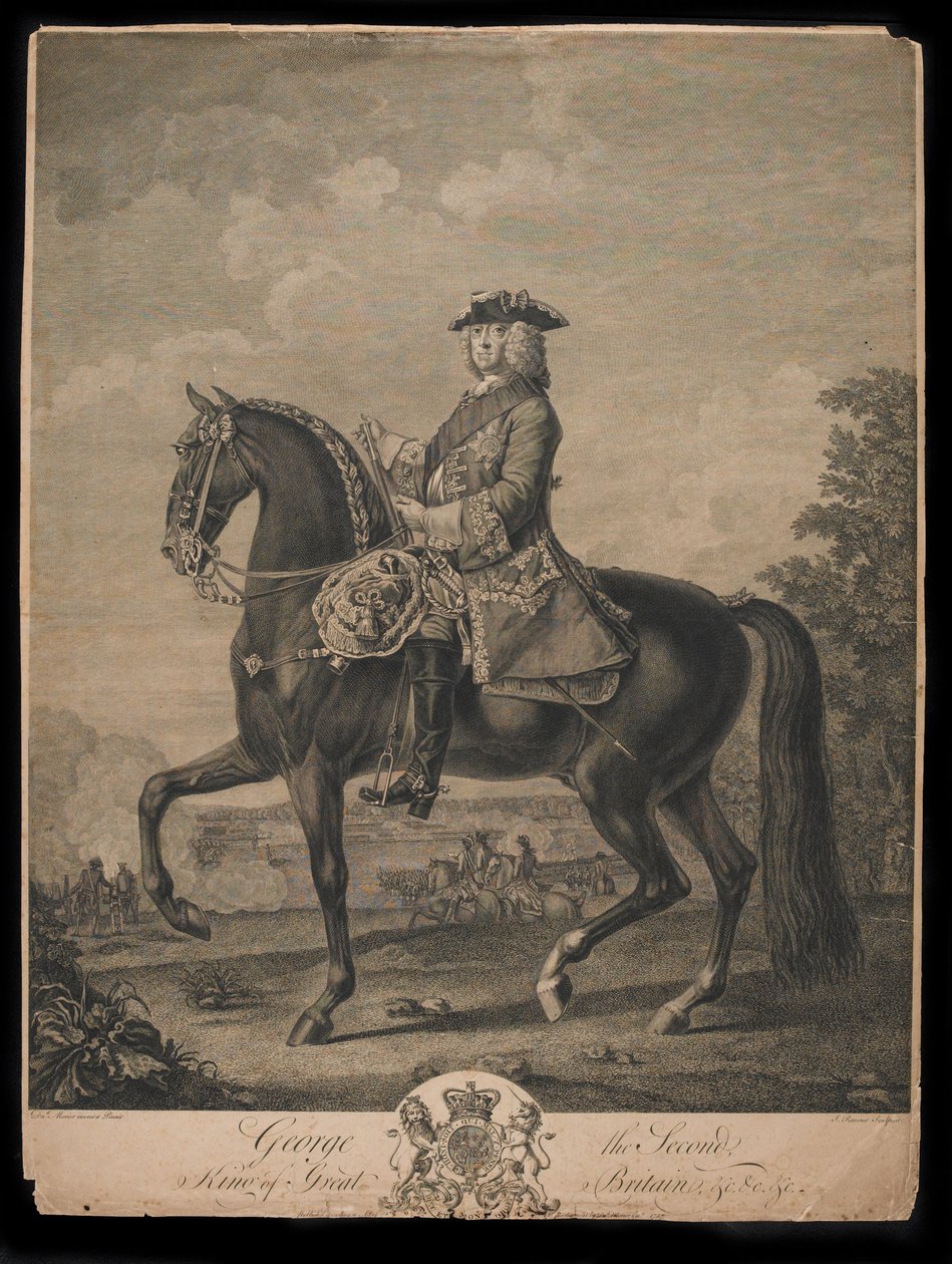 Kuningas Yrjö II (1683-1760), kaiverrus S. Ravenet (1683-1760), julkaissut David Morier, joulukuu 1757 tekijältä David Morier