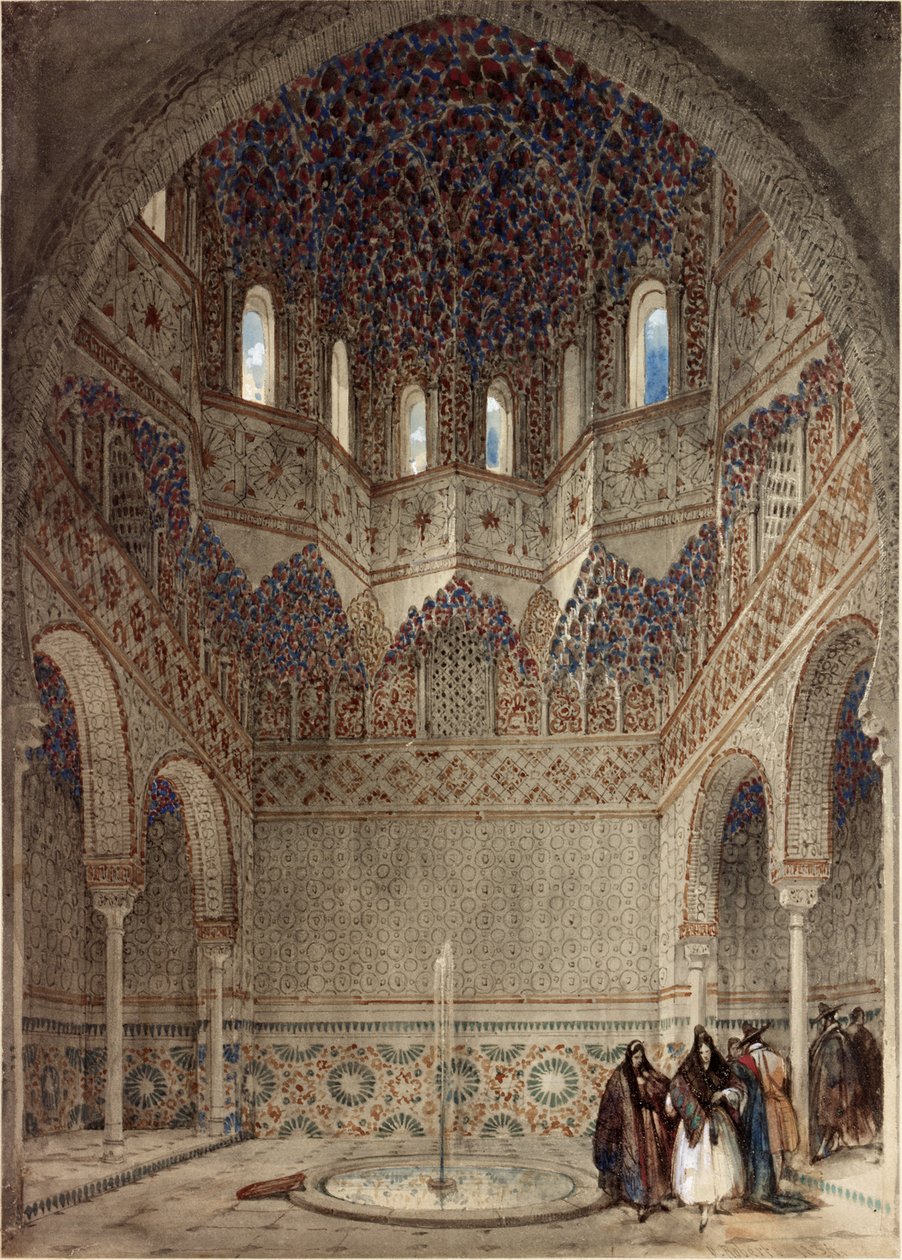 Alhambran palatsissa, Granada (bc, lyijykynä ja wc, vohvelipaperi). tekijältä David Roberts