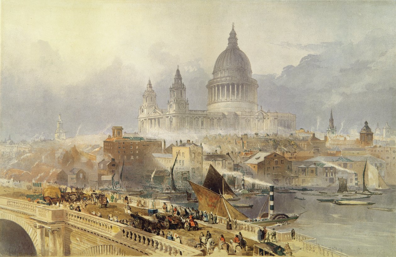 Pyhän Paavalin katedraali Blackfriars Bridgestä tekijältä David Roberts
