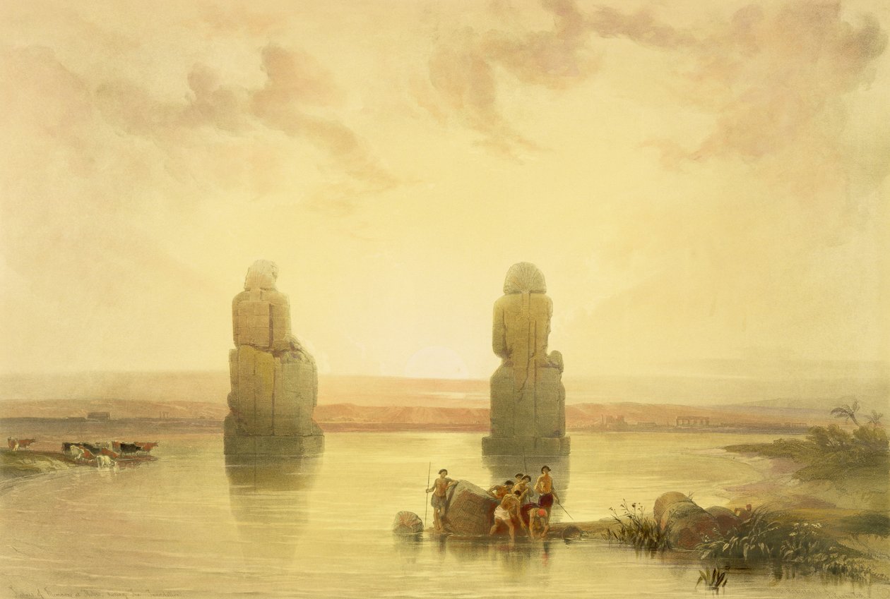 Memnonin kolossit Thebassa, tulvan aikana, Egyptistä ja Nubiasta, Vol.1. tekijältä David Roberts