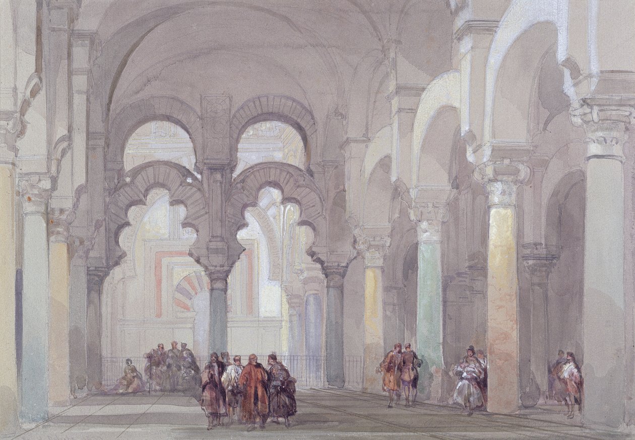 Cordovan moskeija, 1833 (wc, guassi grafiitin päällä paperilla) tekijältä David Roberts