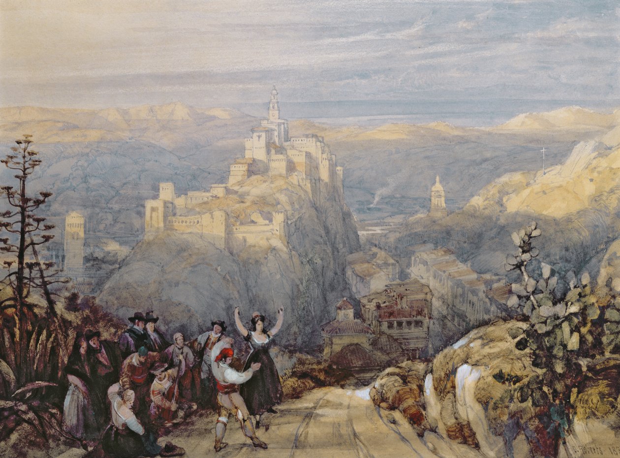 Kaupunki ja linna Lojassa, Espanjassa, 1834 tekijältä David Roberts