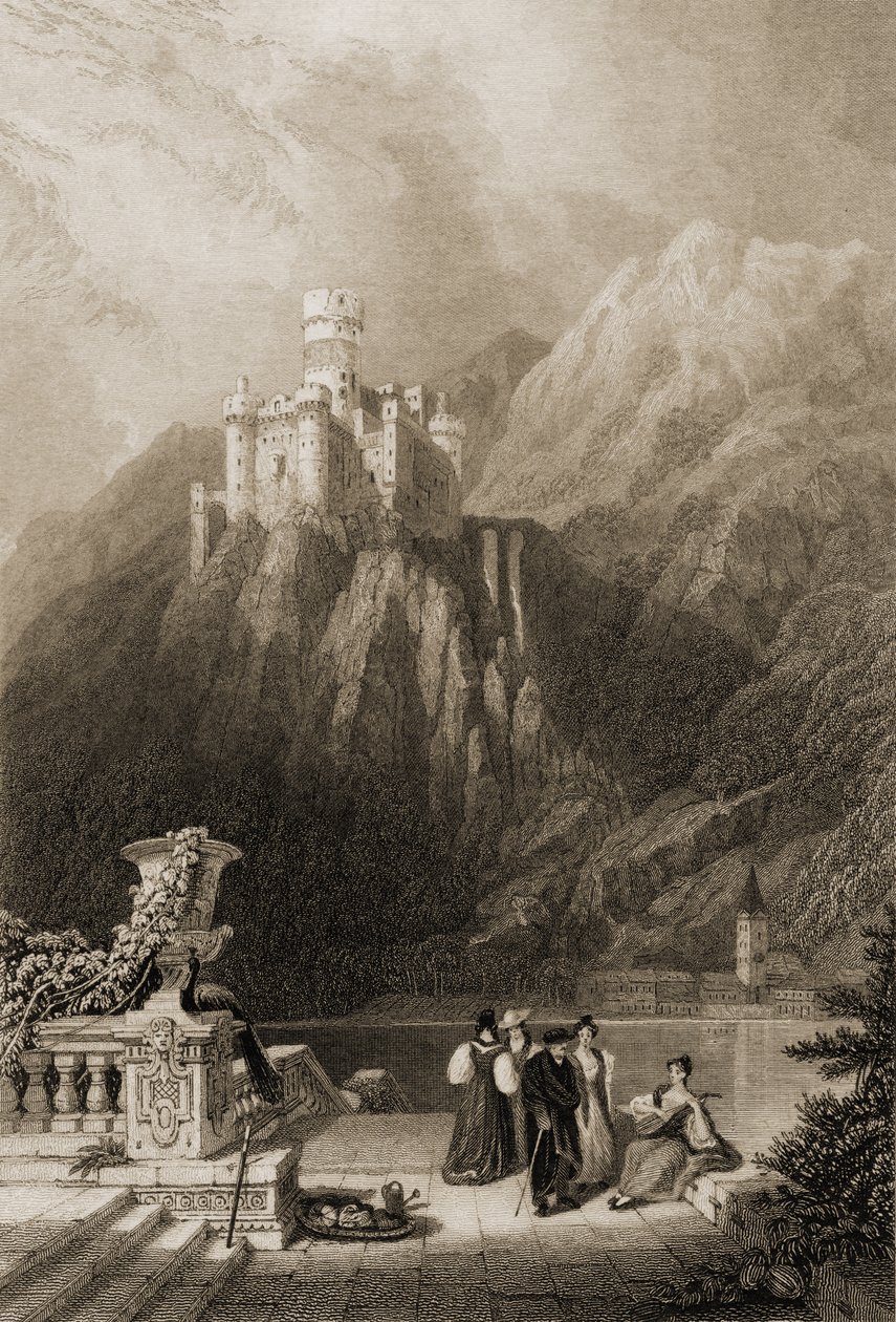 Thurnburgin linna, kaiverrus J.T. Willmore, kuvitus teoksesta The Pilgrims of the Rhine, julkaistu 1840 tekijältä David Roberts