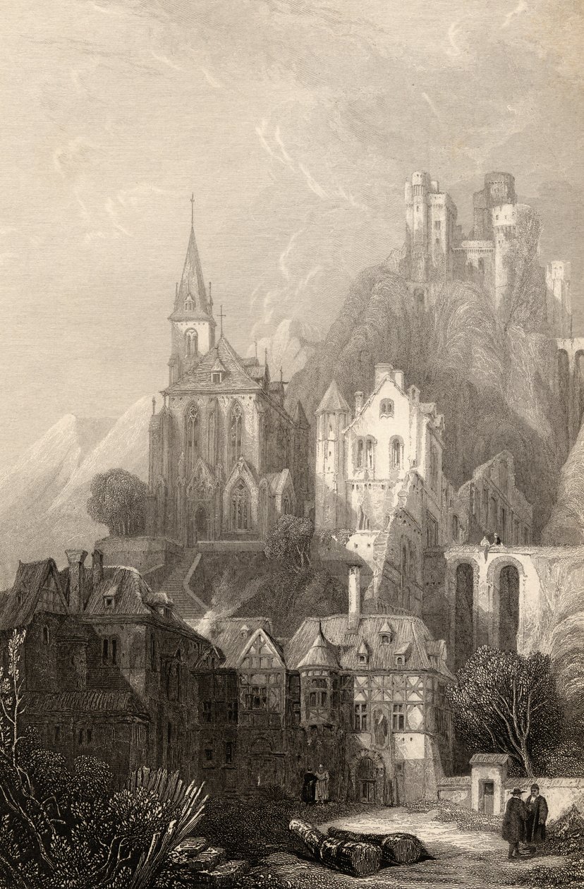 Trarbach, kaiverrus E.I. Roberts, kuvitus teoksesta The Pilgrims of the Rhine, julkaistu 1840 tekijältä David Roberts