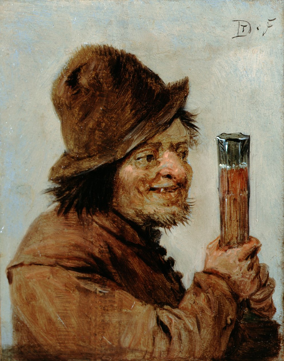 Talonpoika pitelee lasia tekijältä David Teniers the Younger