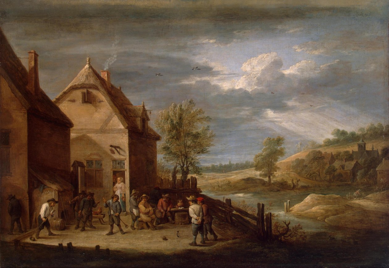 Maisema talonpoikien keilailulla tekijältä David Teniers the Younger