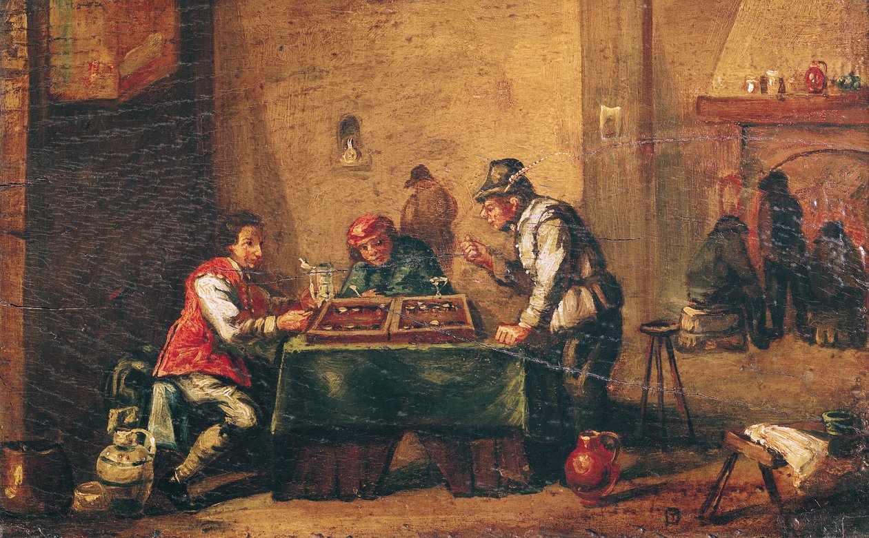 Miehet pelaamassa backgammonia tavernassa tekijältä David Teniers the Younger