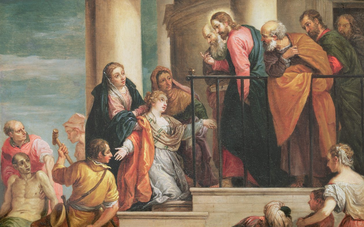 Nainin lesken pojan kasvattaminen, 1651-56, kopio Veronesen maalauksesta (paneeli) tekijältä David Teniers the Younger