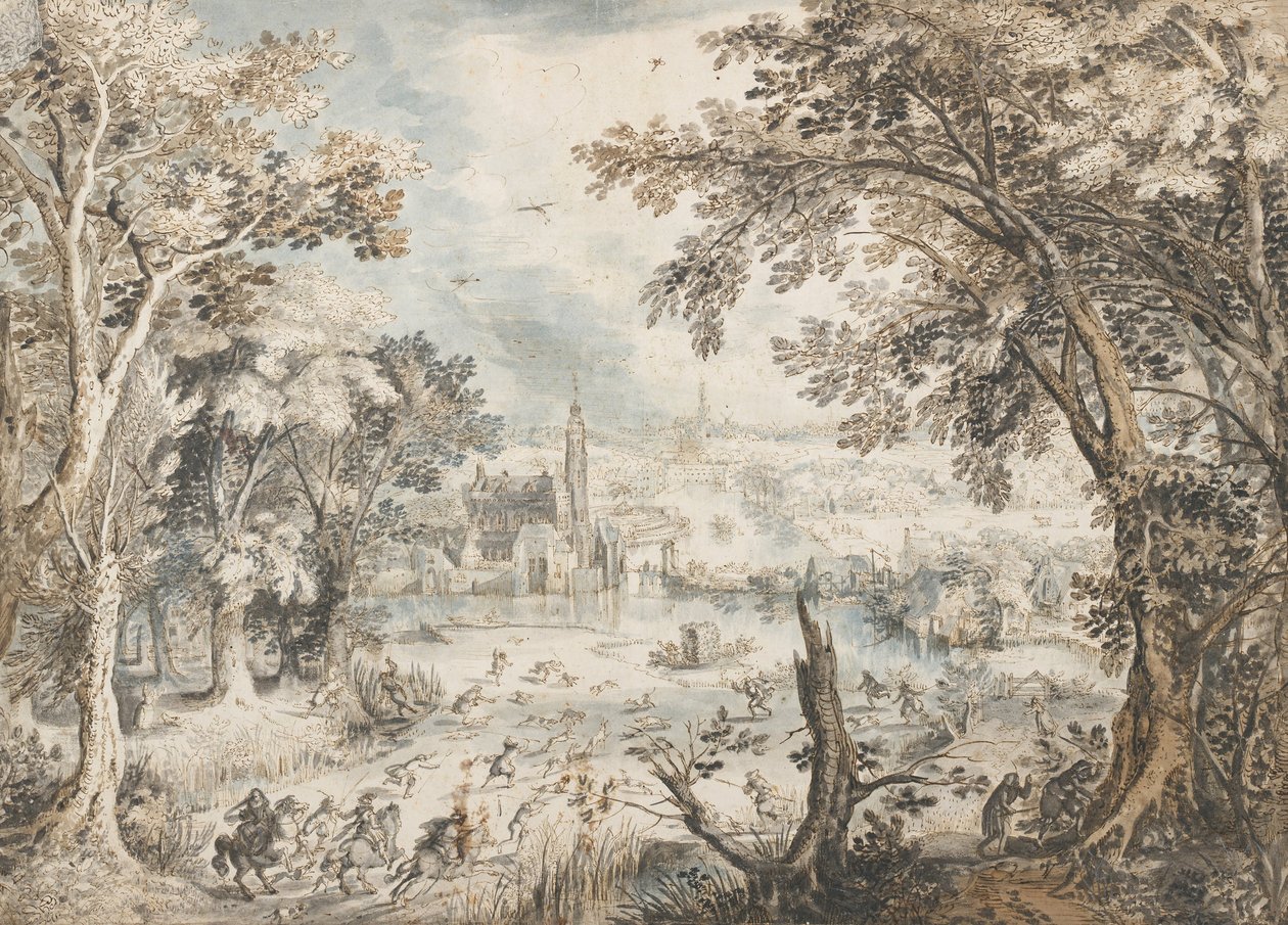 Maisema jäniksenmetsästyksellä, 1601-1602 tekijältä David Vinckboons