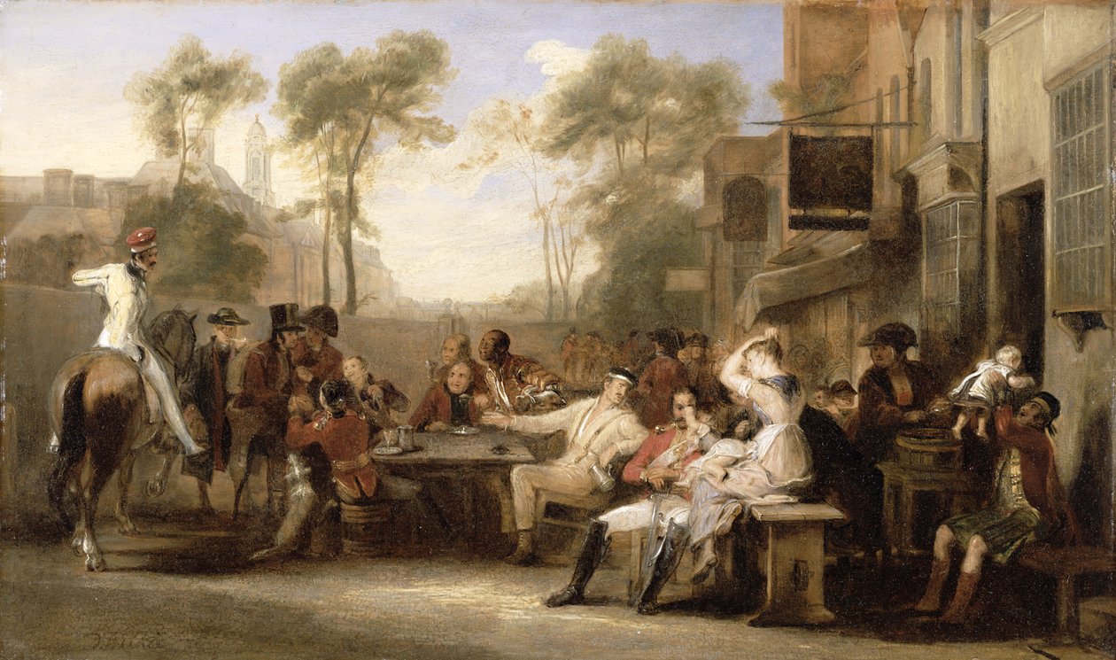 Chelsean eläkeläiset vastaanottavat Waterloon taistelun ilmoittavan lehden, n. 1819 tekijältä David Wilkie