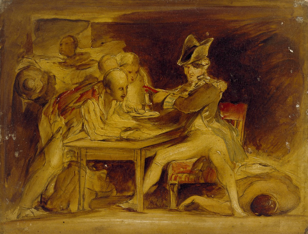 Nelson sinetöi Kööpenhaminan kirjeen, c. 1835 (öljy paneeliin, asennettu piirustuksena) tekijältä David Wilkie