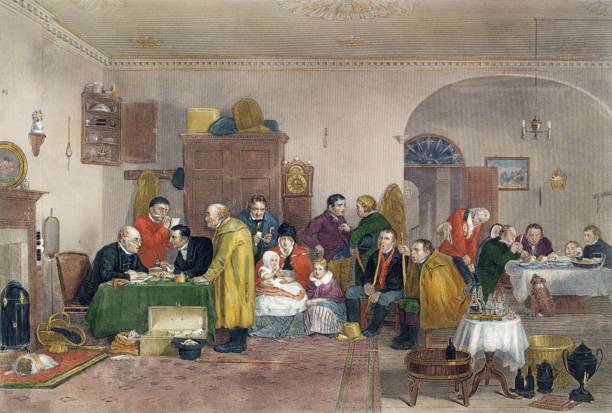 Rent Day, kaiverrus Abraham Raimbach (1784-1868), julkaistu 1817 tekijältä David Wilkie