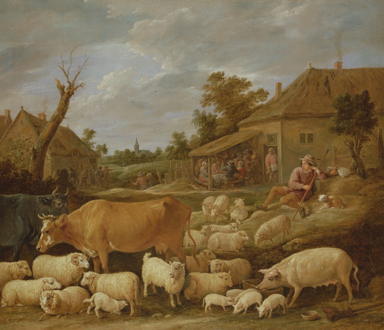 Paimen ja hänen laumansa tavernan luona tekijältä David Teniers the Younger