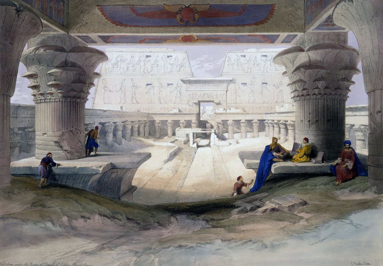 Edfun temppeli, kaiverrus David Robertsin (1796-1864) piirroksesta Egyptistä ja Nubiasta tekijältä David (after) Roberts