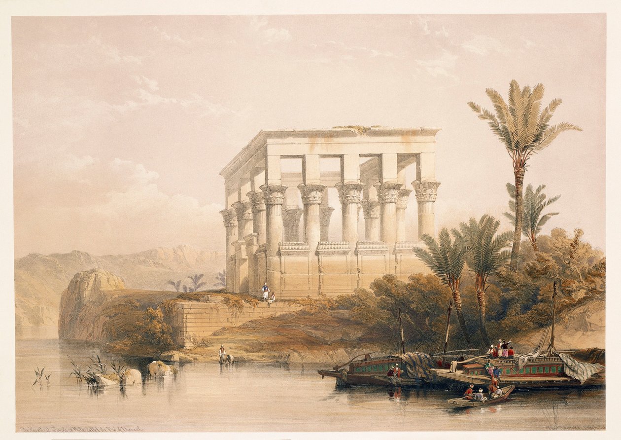 Egypti, Philaen temppeli, joka tunnetaan nimellä "faaraon sänky", kaiverrus perustuu David Robertsin piirustukseen "Egypti ja Nubia" tekijältä David (after) Roberts