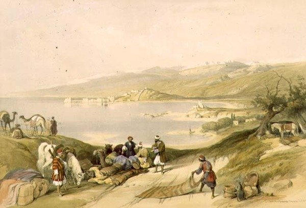 Sidon katsoo Libanoniin, levy 75 The Holy Land -teoksen II osasta, kaiverrettu Louis Haghe (1806-85) pub. 1843 (litho) tekijältä David (after) Roberts