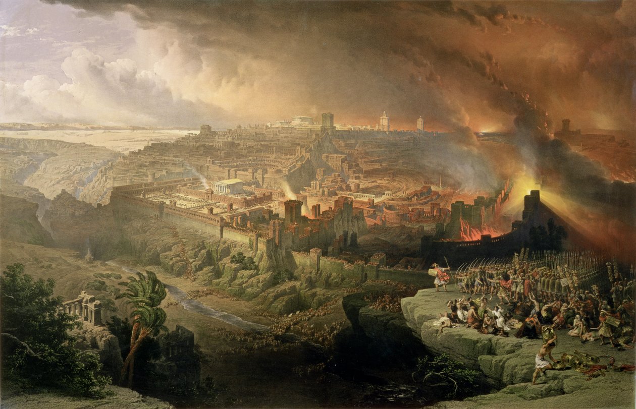 Jerusalemin tuho vuonna 70 jKr., kaiverrus Louis Haghe (1806-85) (litho) tekijältä David (after) Roberts