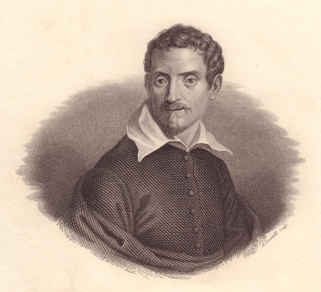 Italialaisen taidemaalari Domenico Zampierin muotokuva, joka tunnetaan myös nimellä Domenichino (1581-1641), A Locatellin kuparikaiverrus tekijältä John Ward Dunsmore