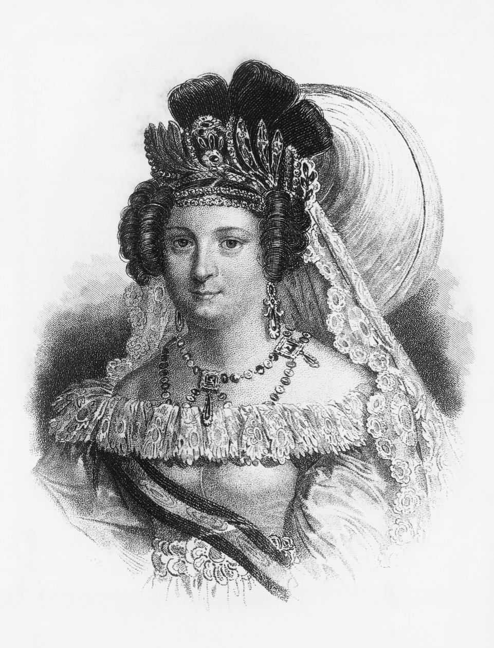 Muotokuva Maria Cristina de Borbonista (1806-1878), Espanjan kuningatar puolisosta 1829-1833 ja kuningatar valtionhoitajasta 1833-1840, kaiverrus tekijältä John Ward Dunsmore
