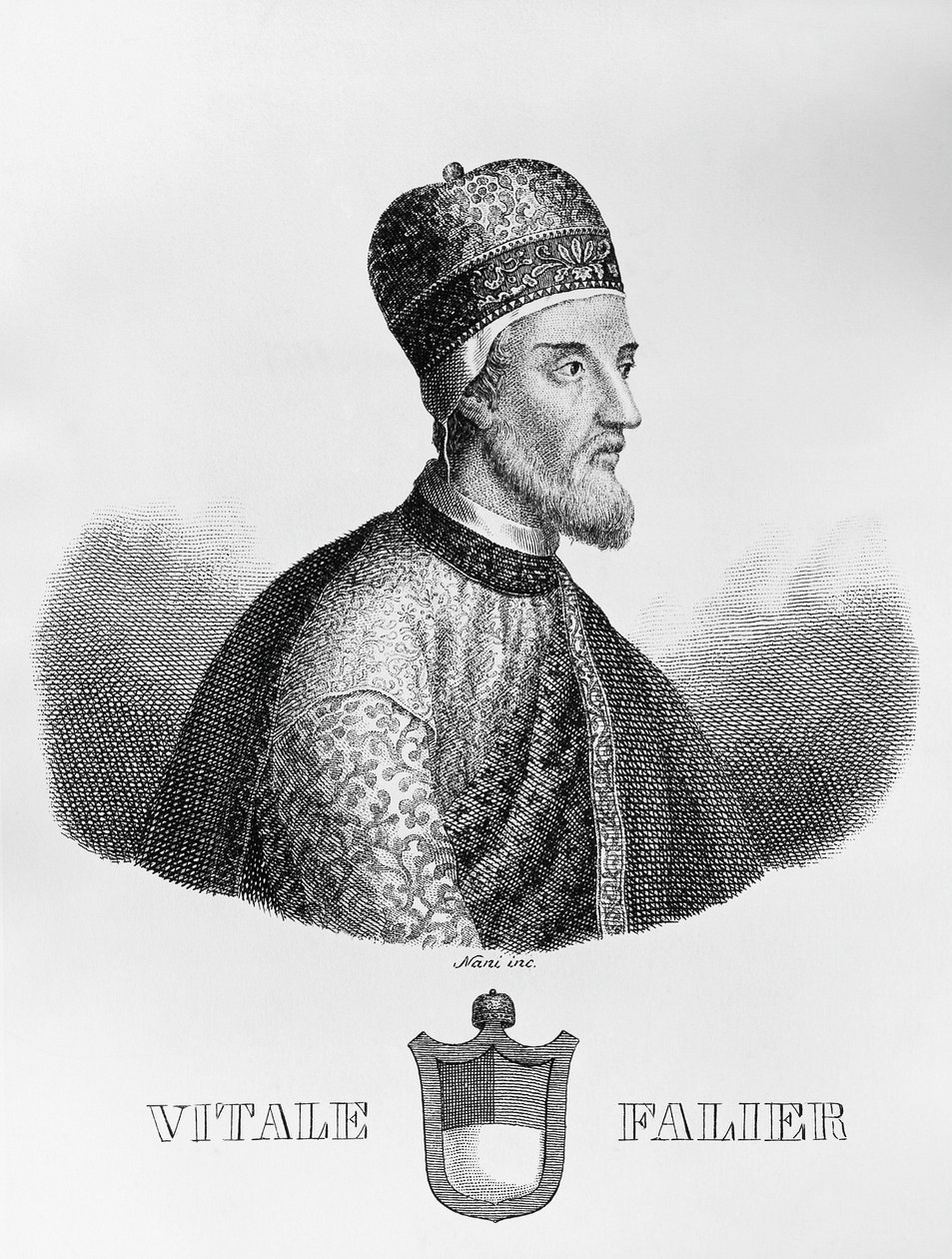 Muotokuva Vitale Falierista (kuoli noin 1095), 32. Venetsian doge, kaiverrus Antonio Nani (1803-1870) tekijältä John Ward Dunsmore