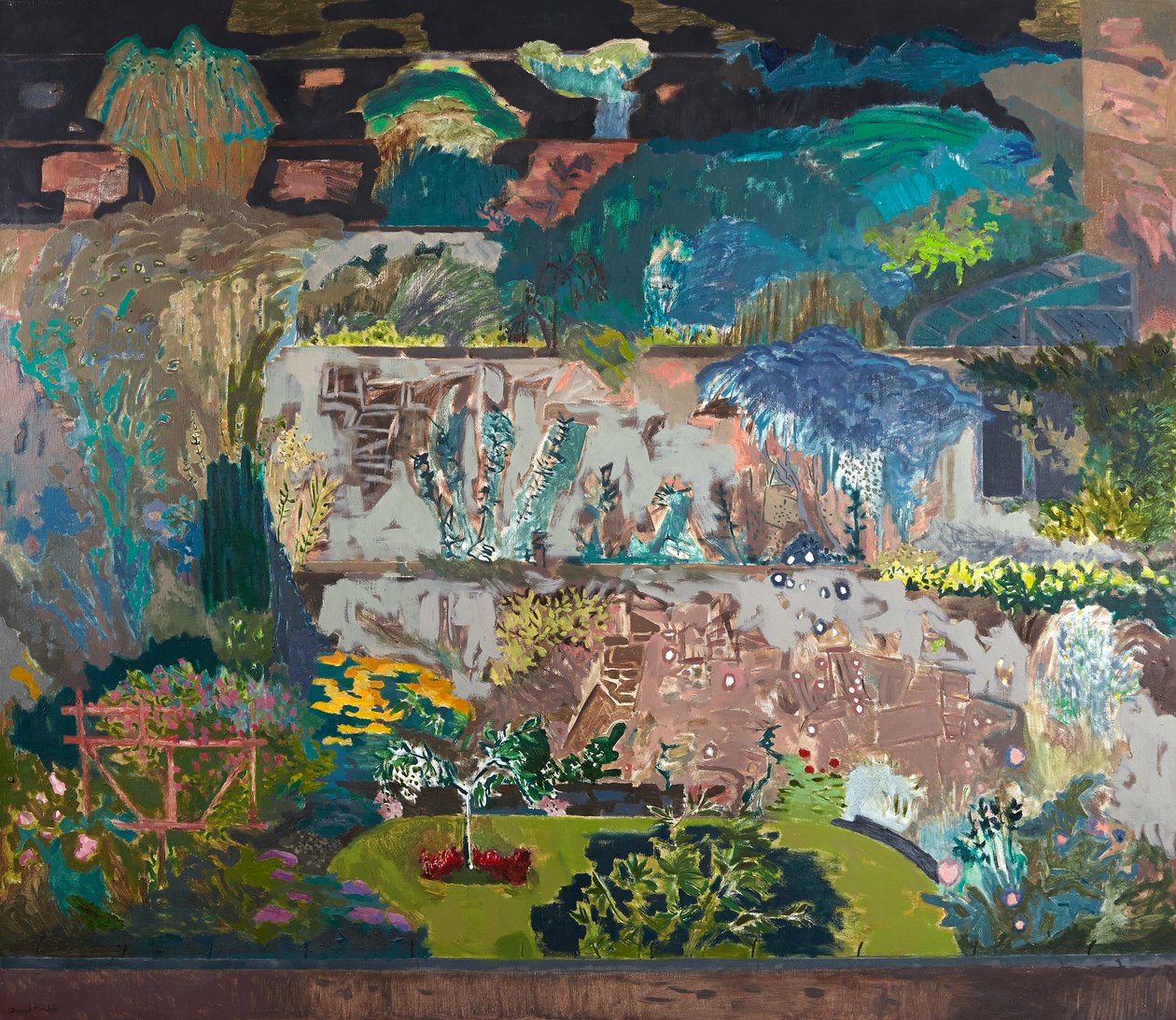 Suffolk Road Back Gardens, n. 1993 (öljy kankaalle) tekijältä David Alan Redpath Michie