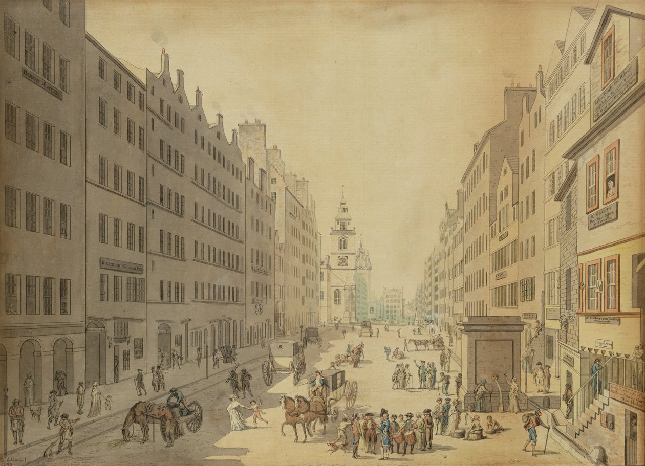 Näkymä Edinburghin High Streetille idästä, 1793 tekijältä David Allan