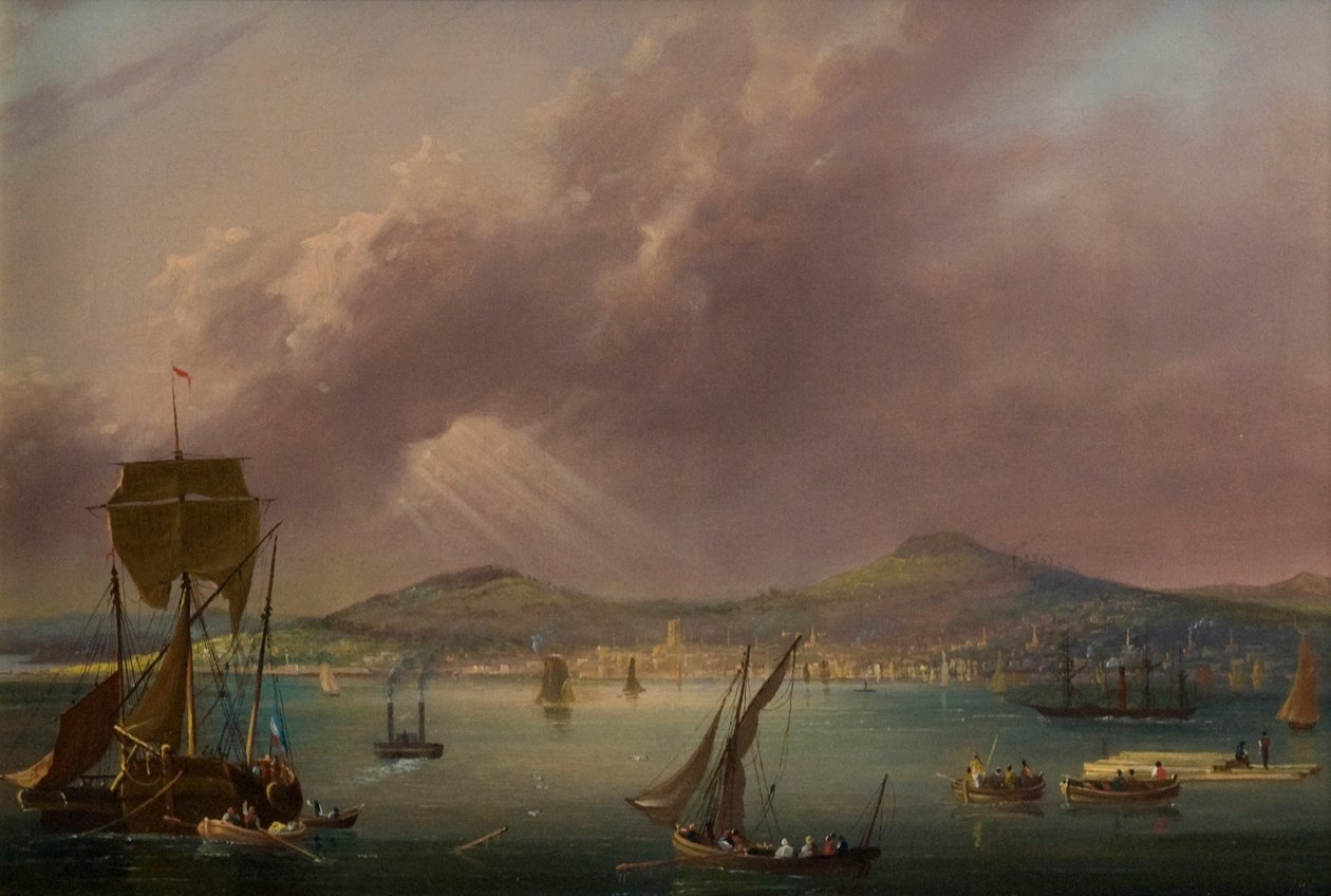 Dundee from the River, n. 1835 (öljy kankaalle) tekijältä David Angelo Andrews