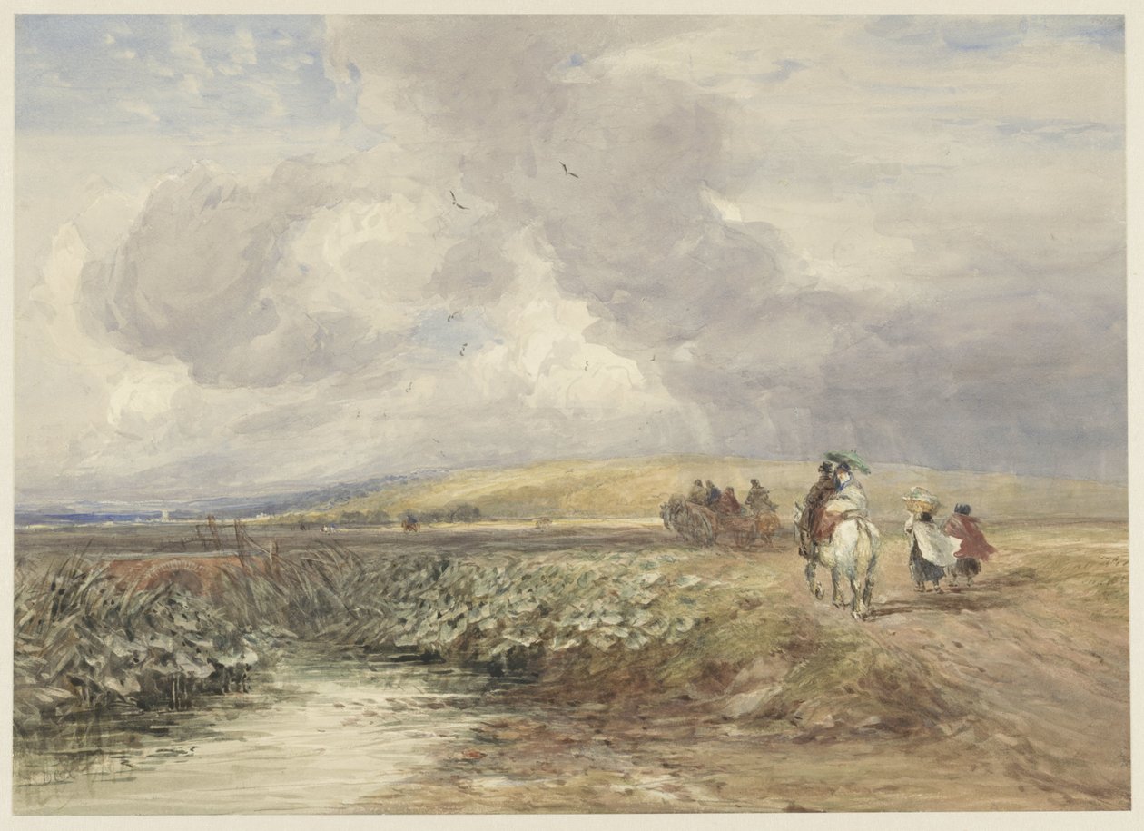 Maisema matkailijoiden kanssa tekijältä David Cox (I)