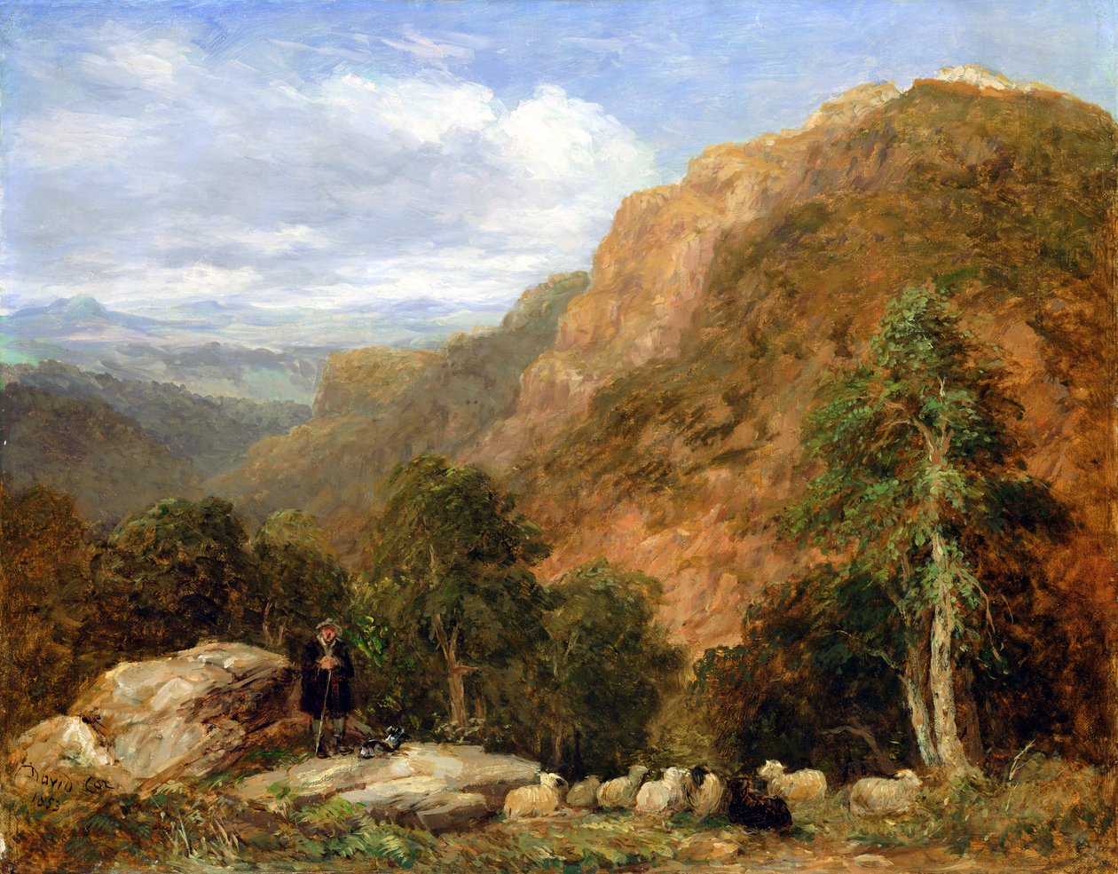 Näkymä ylhäältä Bettws-y-Coedista, Moel Siabodista ja Snowdonin vuoristosta kaukana, 1853 tekijältä David Cox