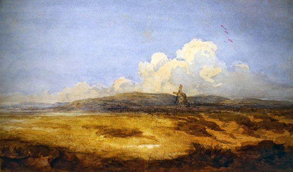 Tuulimylly yhteisellä (akvarelli paperille) tekijältä David Cox
