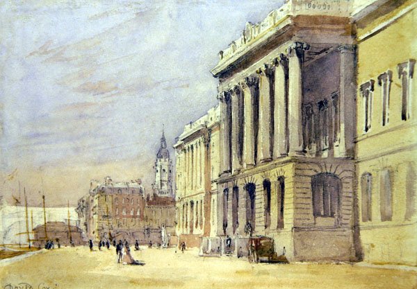 Customs House Quay (akvarelli paperille) tekijältä David Cox
