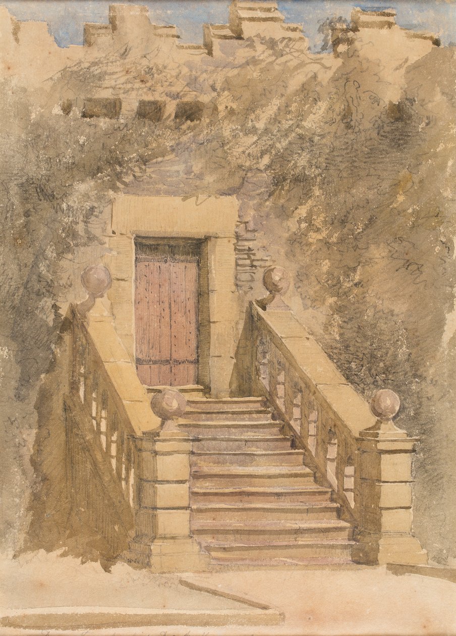 Haddon Hallin oviaukko, noin 1845 (vesiväri ja lyijykynä paperille). tekijältä David Cox