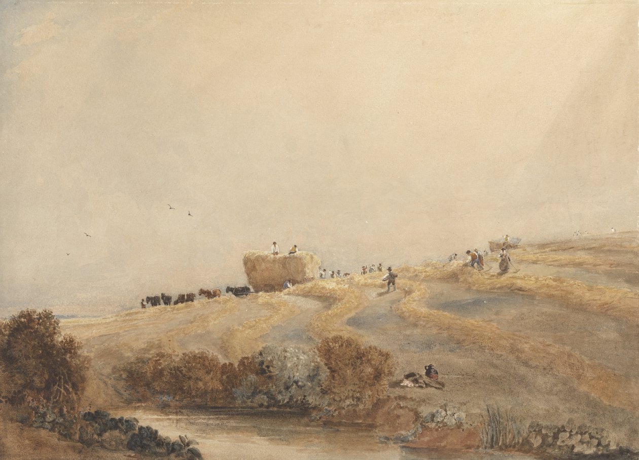 Heinänteko, n. 1808 (w/c, vartaloväri grafiitin päällä paperilla) tekijältä David Cox