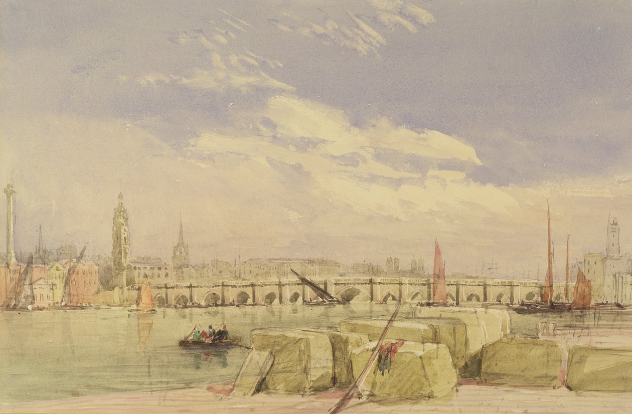 London Bridge, n. 1828-30 (wc ja vartaloväri grafiitin päällä paperilla) tekijältä David Cox