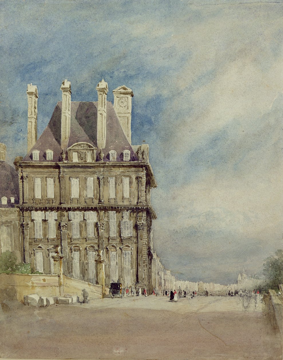 Pavillon de Flore, Tuileries, Pariisi (akvarelli ja guassi paperille) tekijältä David Cox