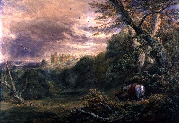 Powys Park, Montgomeryshire, n. 1837 (akvarelli lyijykynällä, guassi ja arabikumi paperille) tekijältä David Cox