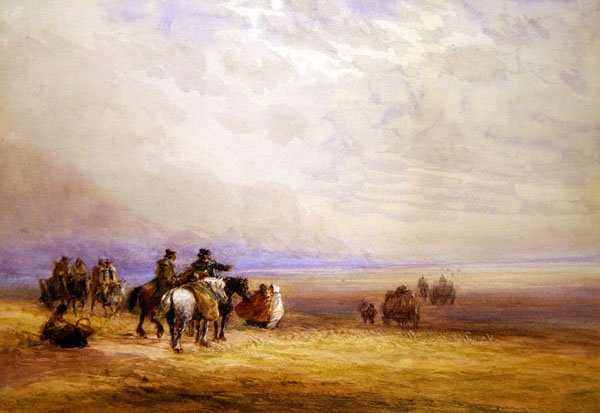 Valmistautuminen Lancaster Sandsin ylittämiseen (akvarelli paperille) tekijältä David Cox