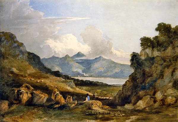 Snowdon (akvarelli paperille) tekijältä David Cox