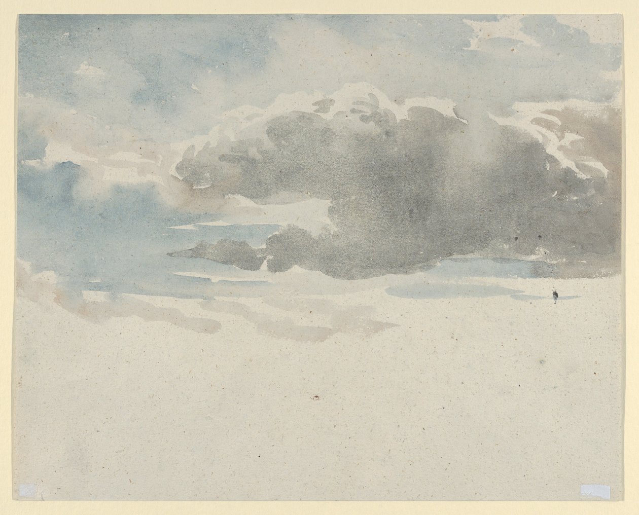 Pilvitutkielma (etupuoli). Tutkielma seljapensaasta aidan vieressä (kääntöpuoli) tekijältä David Cox