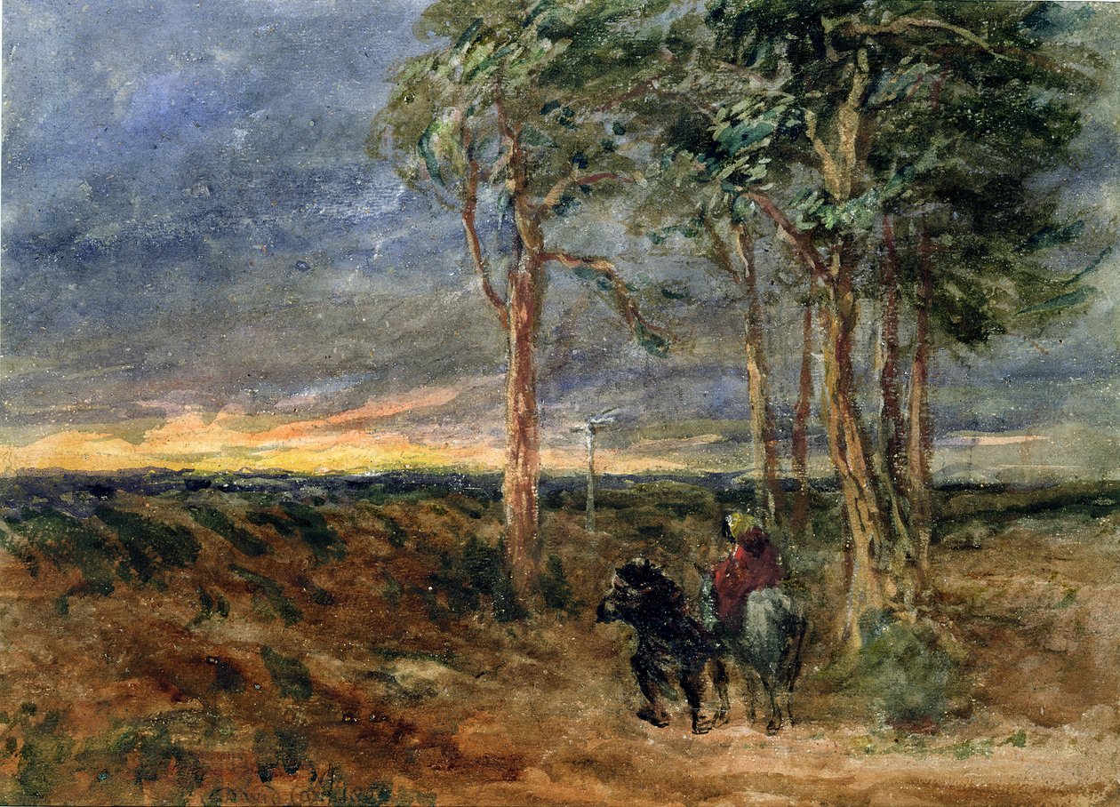 Matkailijat lähestyvät viittaa nummella, 1851 tekijältä David Cox