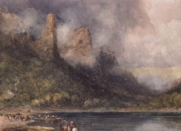 Travelers at Longstone on the Wye (akvarelli paperille) tekijältä David Cox