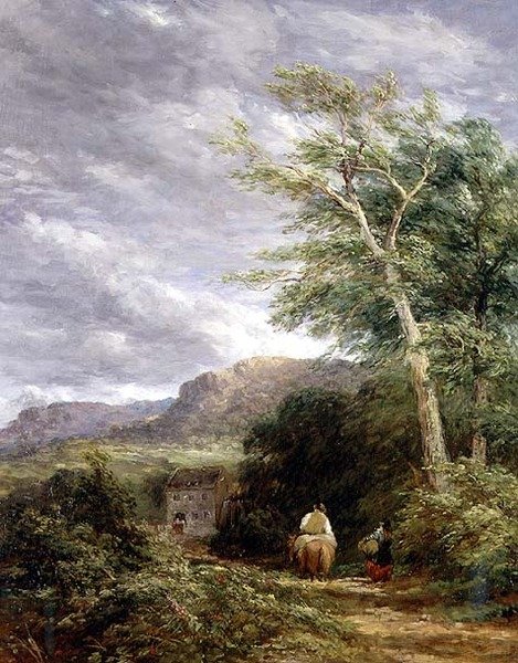 Walesin maisema vesimyllyllä (öljy kankaalle) tekijältä David Cox