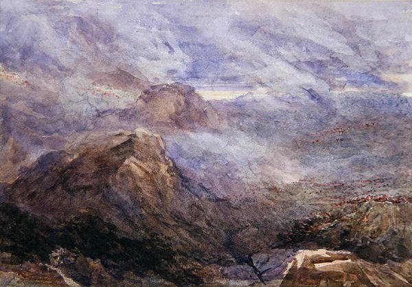 Welsh Sketch - Burning Bracken (akvarelli paperille) tekijältä David Cox