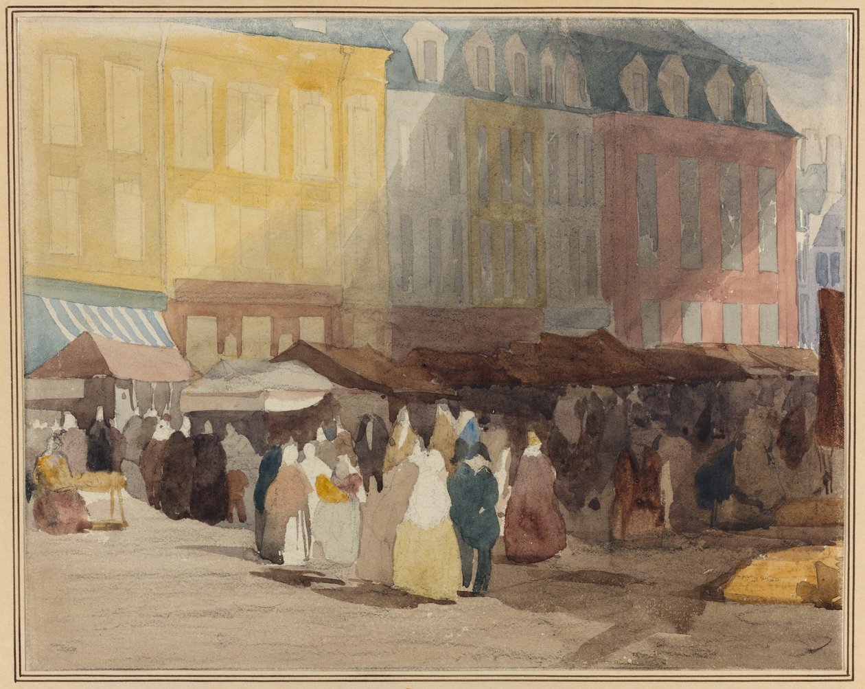 Ranskalainen torikuvio, mahdollisesti Boulogne tekijältä David Cox the elder