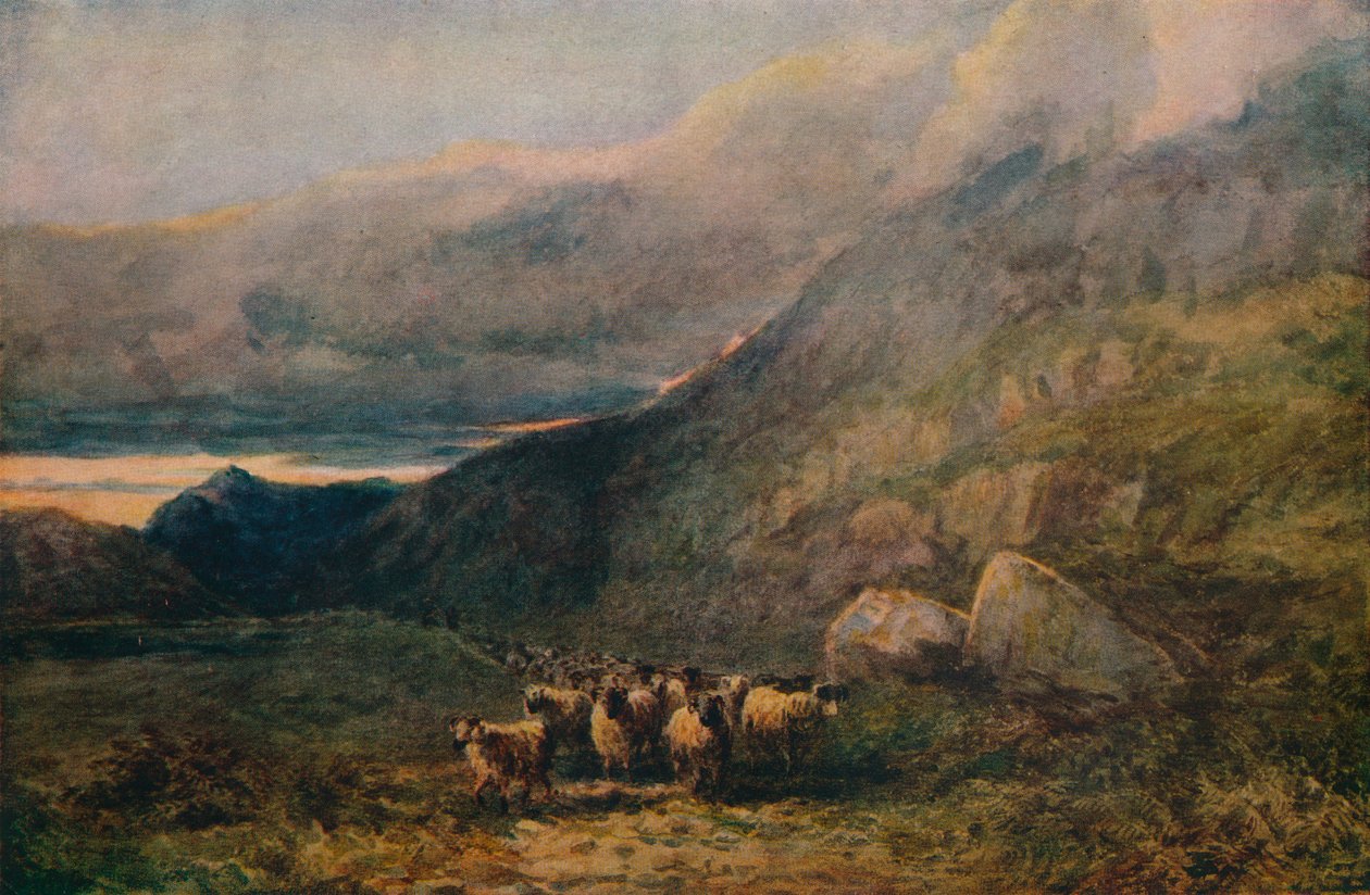 Mountain Road ja Sleep, c1838 tekijältä David Cox the elder