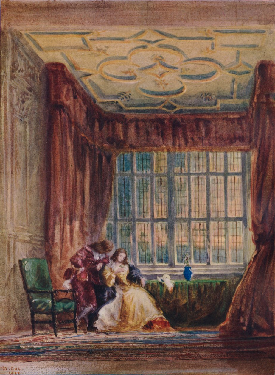 Pitkän gallerian sisustus, Haddon Hall, Derbyshire, 1833 tekijältä David Cox the elder