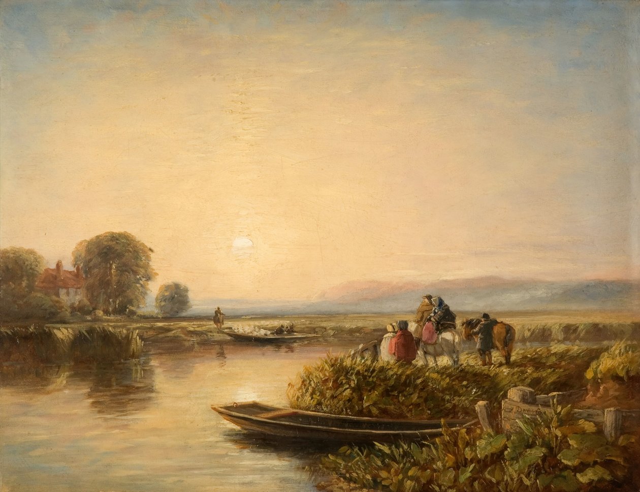 Lautta odotellessa - Aamu, 1851. tekijältä David Cox the elder