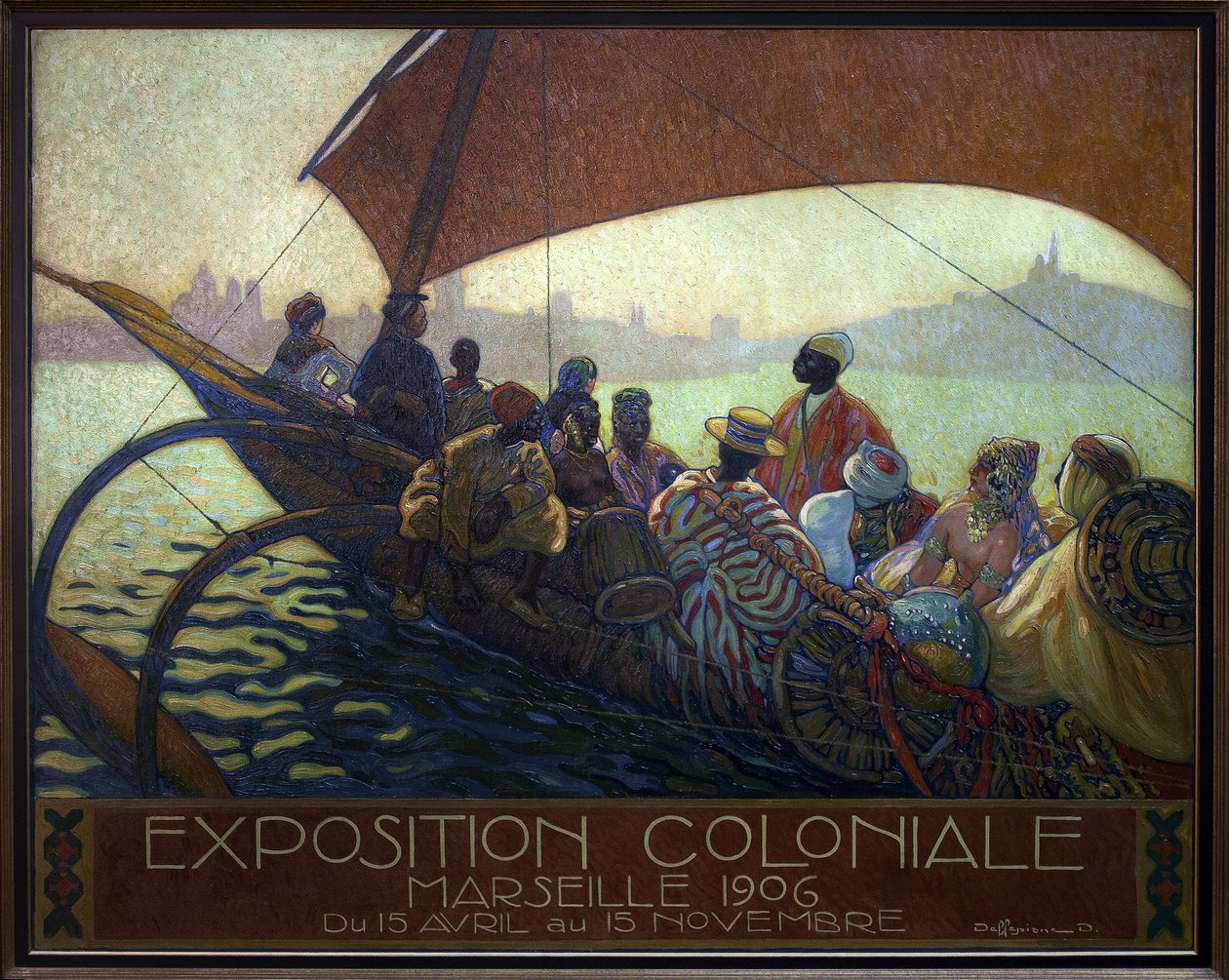 Marseillen siirtomaanäyttely vuonna 1906. David Dellepianen (1866-1932) maalaus, julistemalli, öljy kankaalle tekijältä David Dellepiane